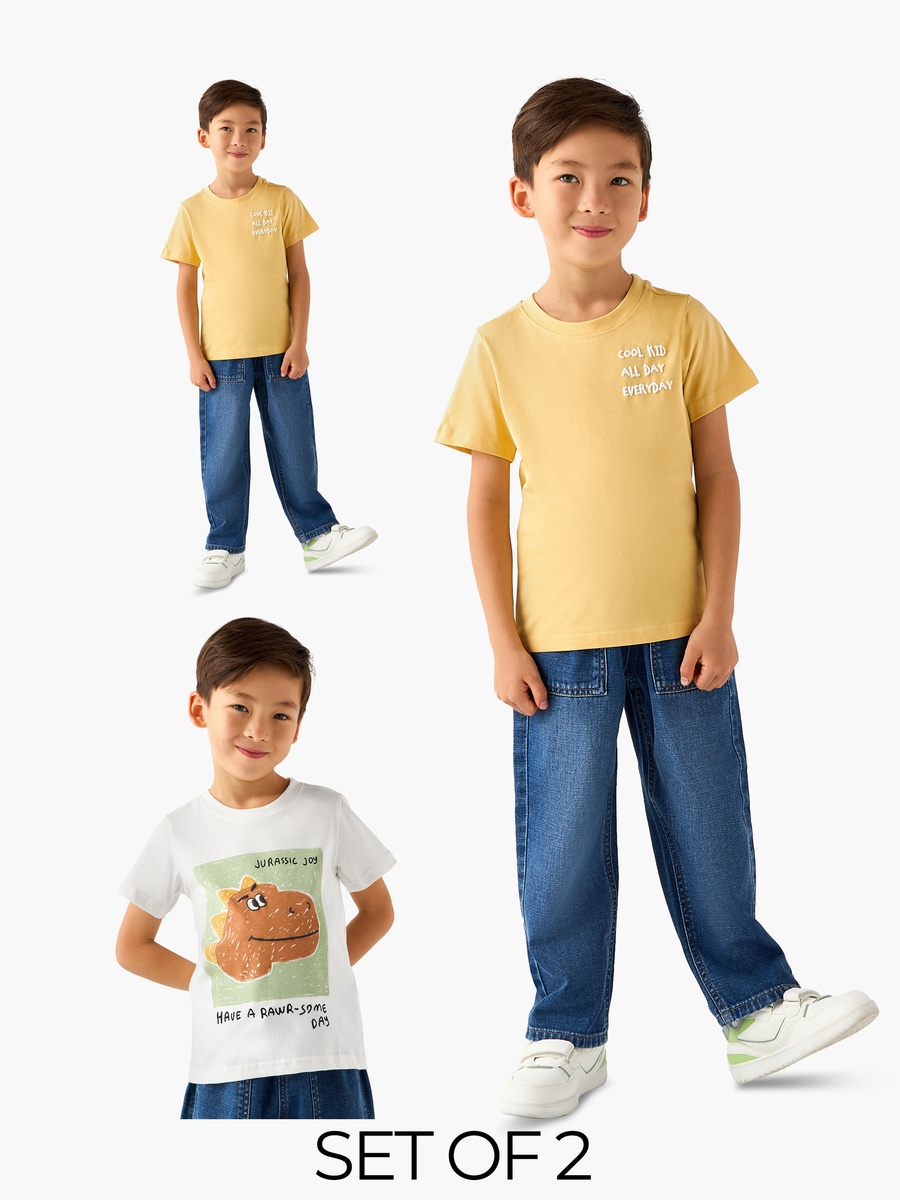 Pack of 2 Round Neck Short Sleeves T-Shirt with Assorted Print