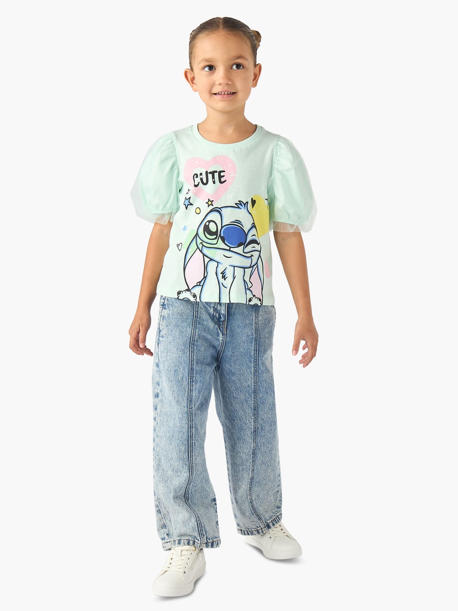 Round Neck Short Sleeve T-Shirt with Stitch Print