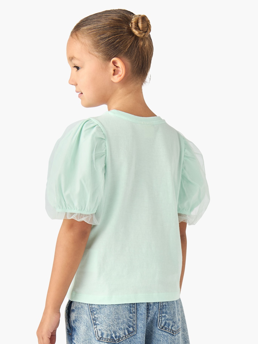 Round Neck Short Sleeve T-Shirt with Stitch Print