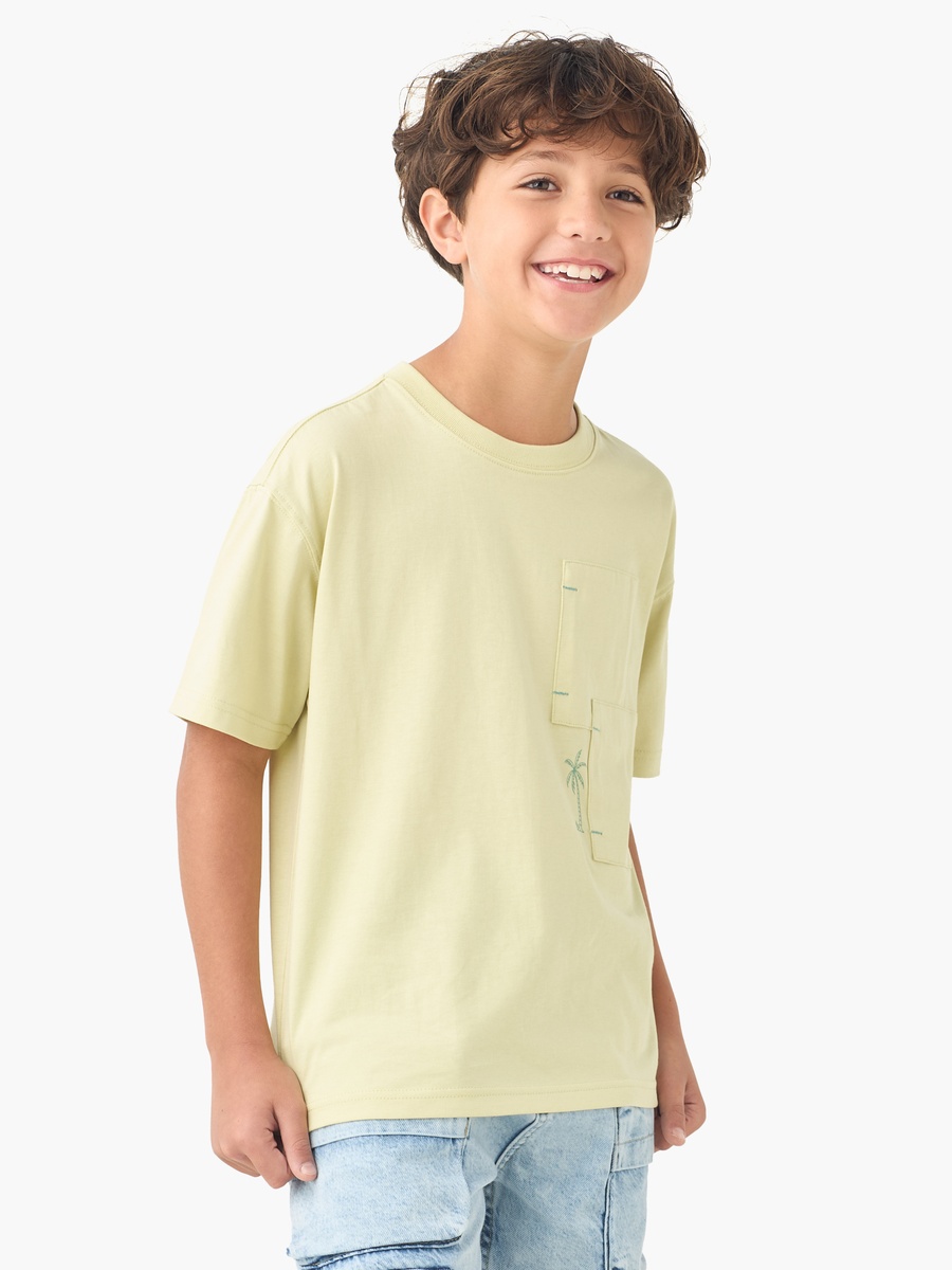 Crew Neck Short Sleeves T-Shirt with Palm Tree Print