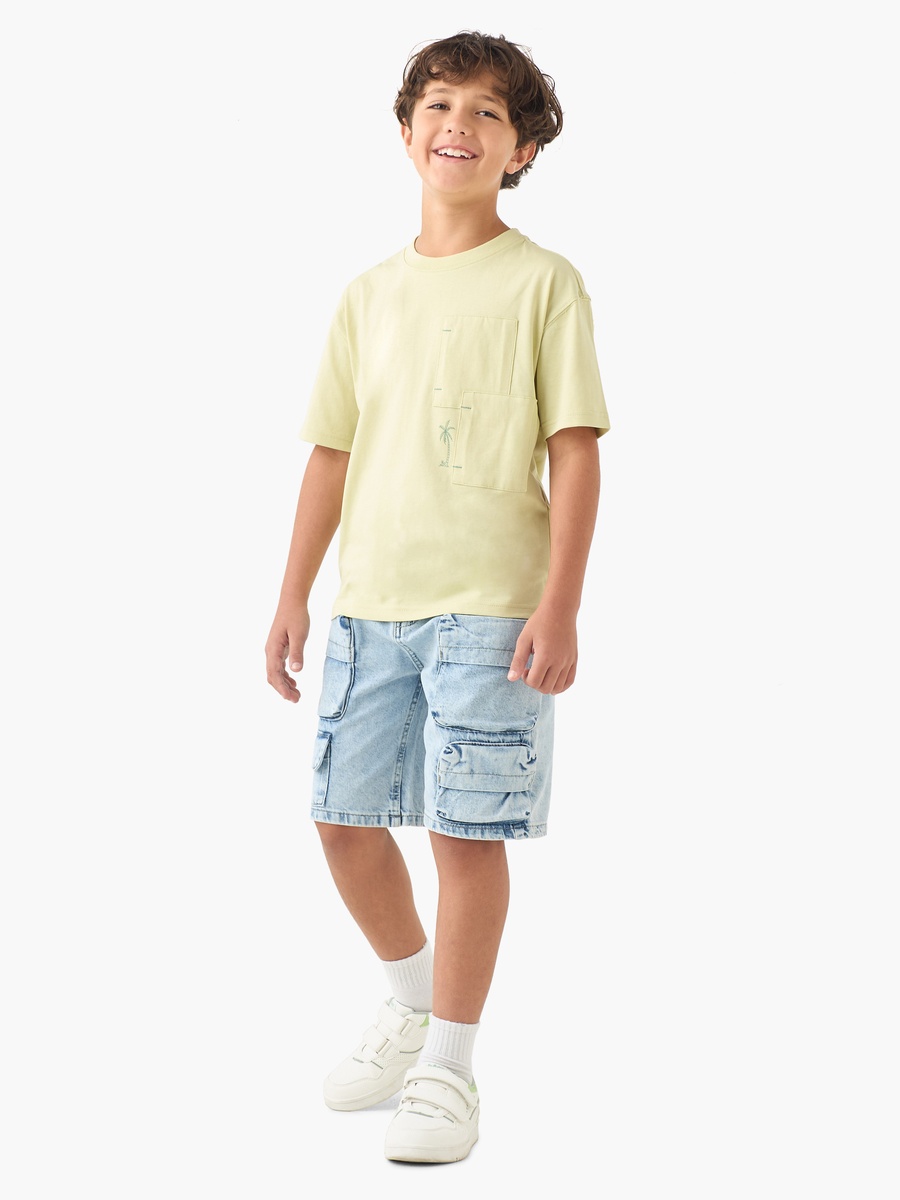 Crew Neck Short Sleeves T-Shirt with Palm Tree Print
