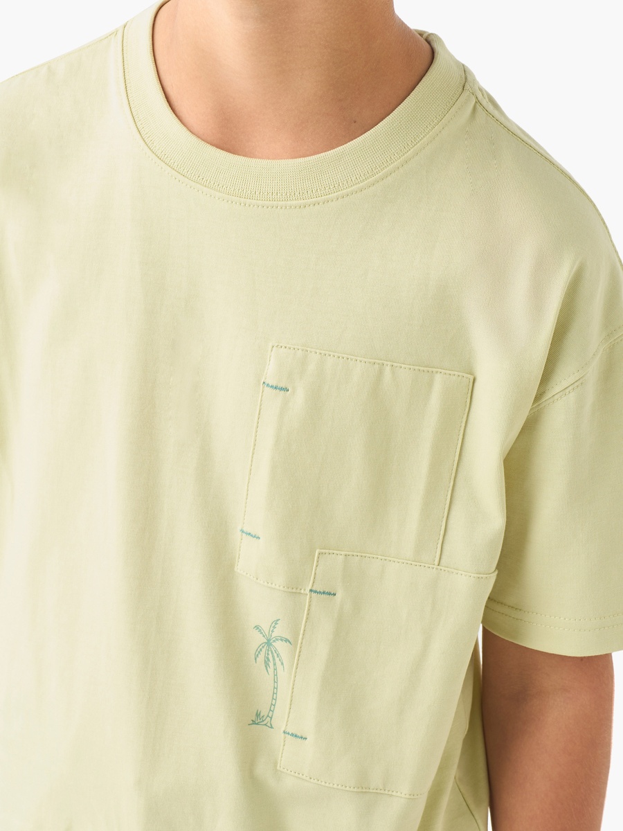 Crew Neck Short Sleeves T-Shirt with Palm Tree Print