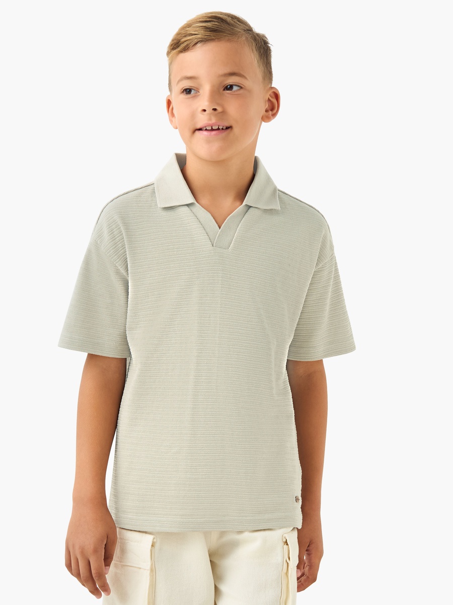 Johnny Collar Short Sleeve Polo T-Shirt with Texture