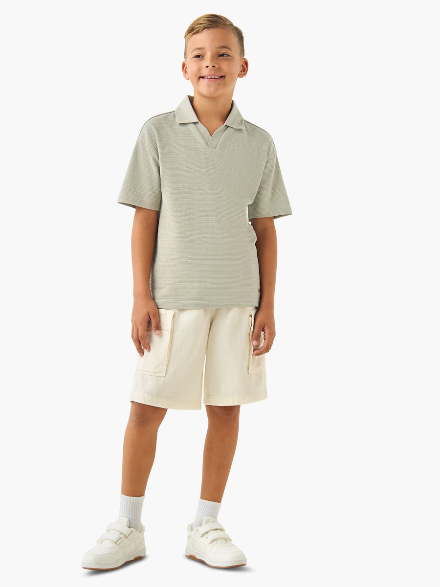 Johnny Collar Short Sleeve Polo T-Shirt with Texture