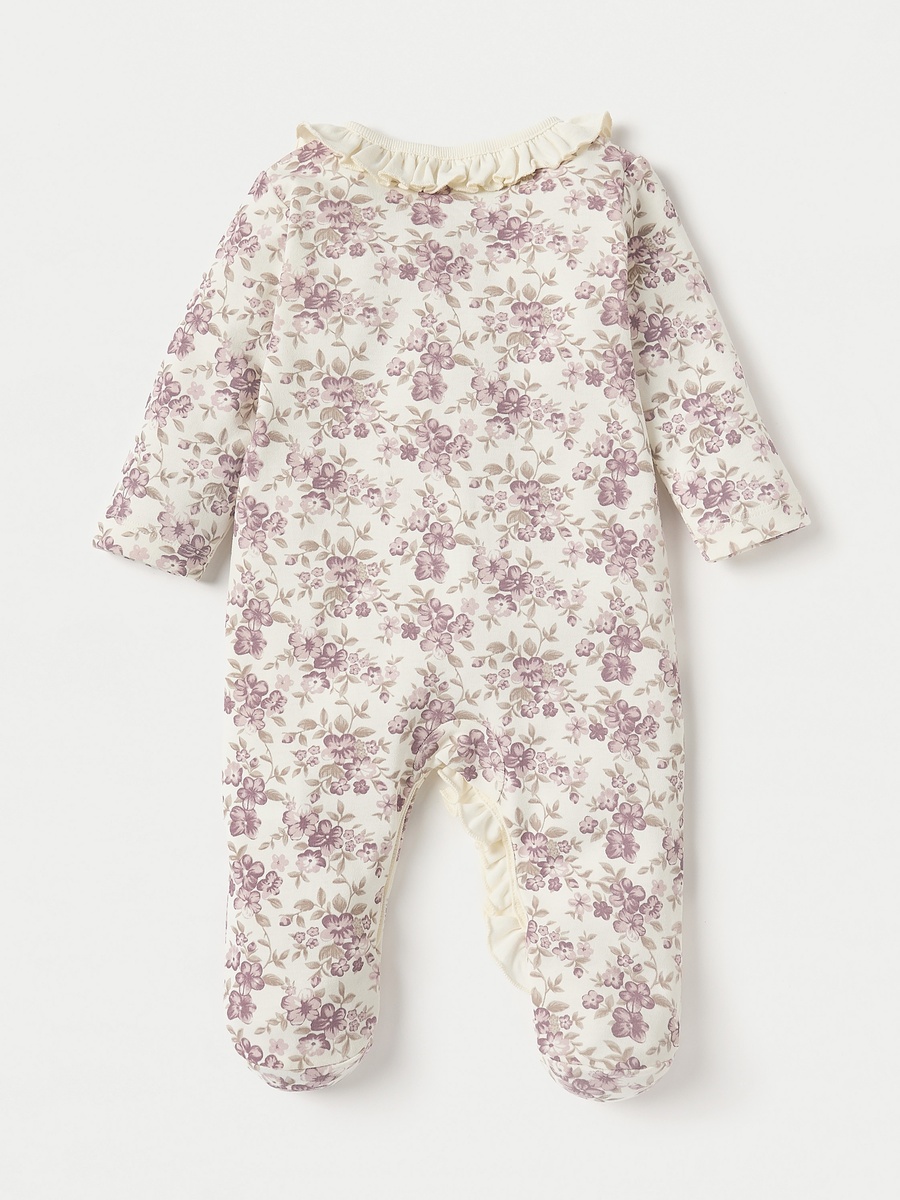 Floral Print Closed Feet Sleepsuit with Long Sleeves and Button Closure
