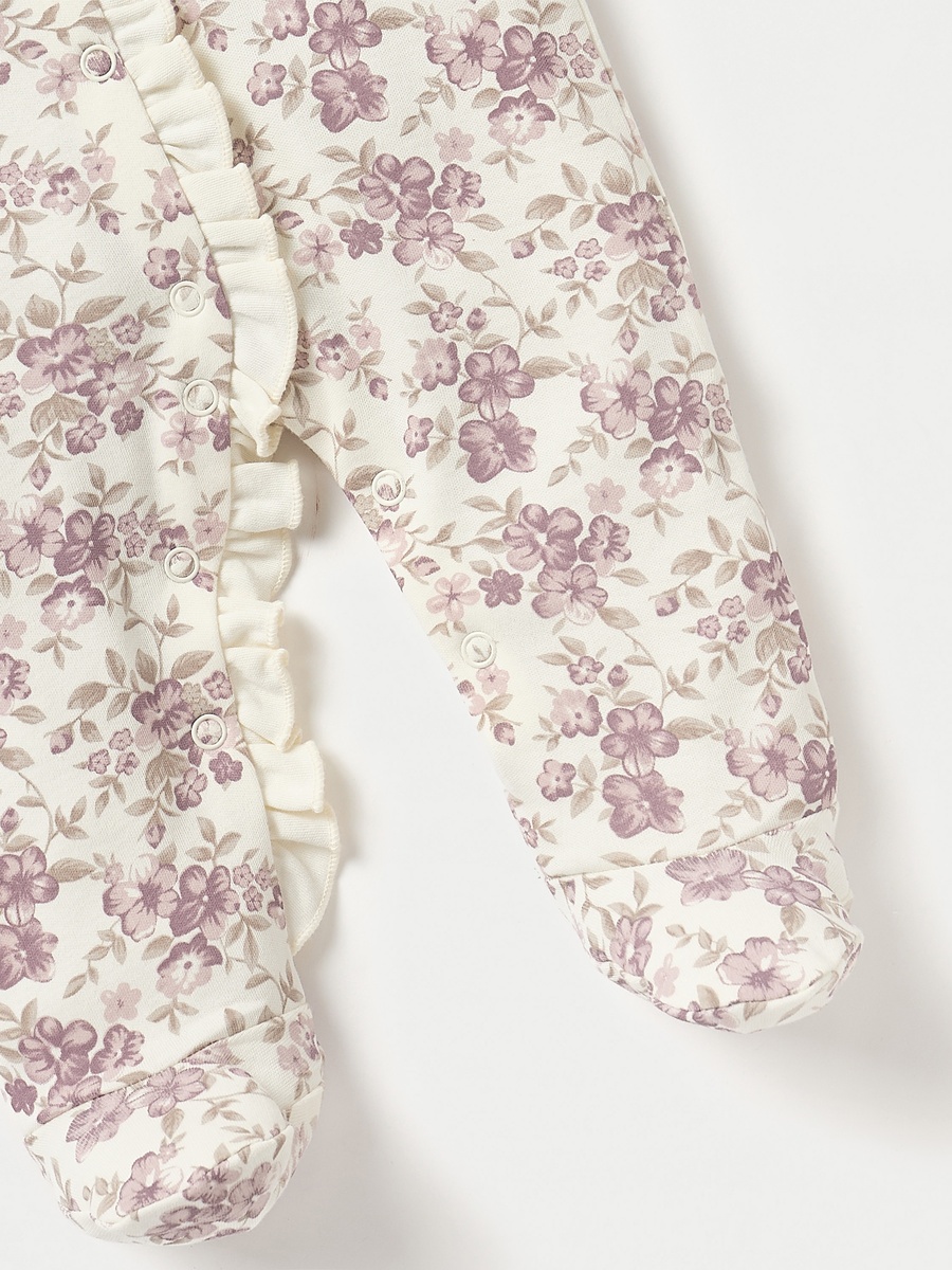 Floral Print Closed Feet Sleepsuit with Long Sleeves and Button Closure
