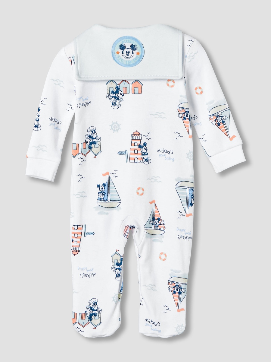 Cotton Sailor Neck Long Sleeves Sleepsuit with Mickey Mouse Print