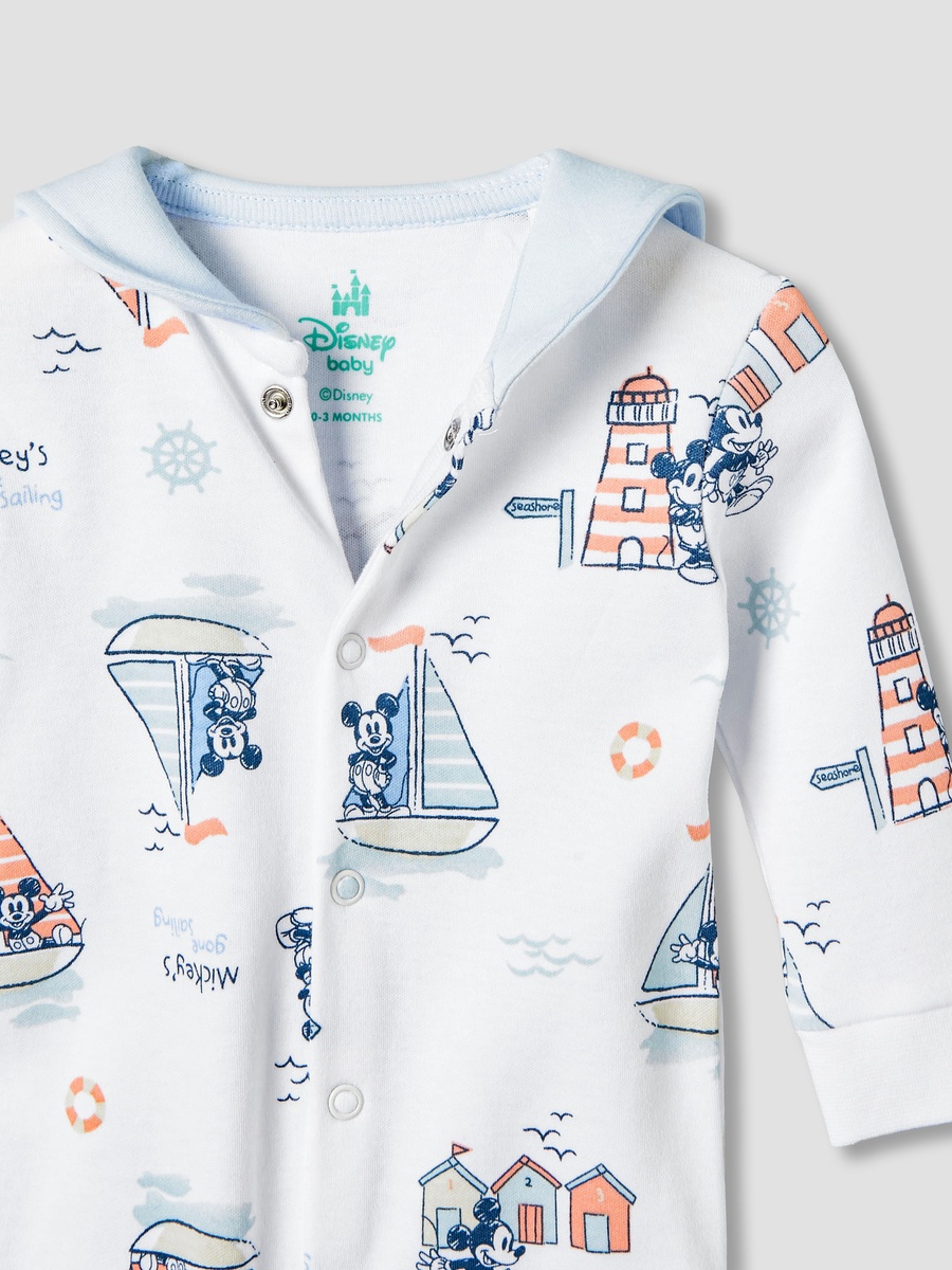 Cotton Sailor Neck Long Sleeves Sleepsuit with Mickey Mouse Print