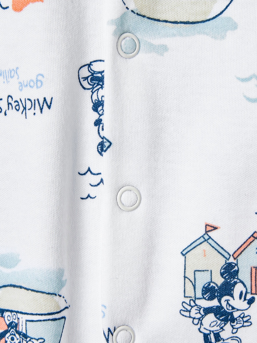 Cotton Sailor Neck Long Sleeves Sleepsuit with Mickey Mouse Print