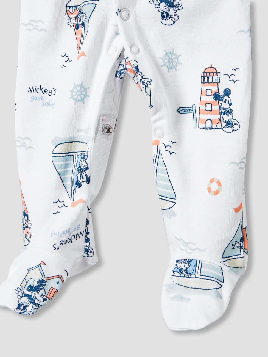 Cotton Sailor Neck Long Sleeves Sleepsuit with Mickey Mouse Print