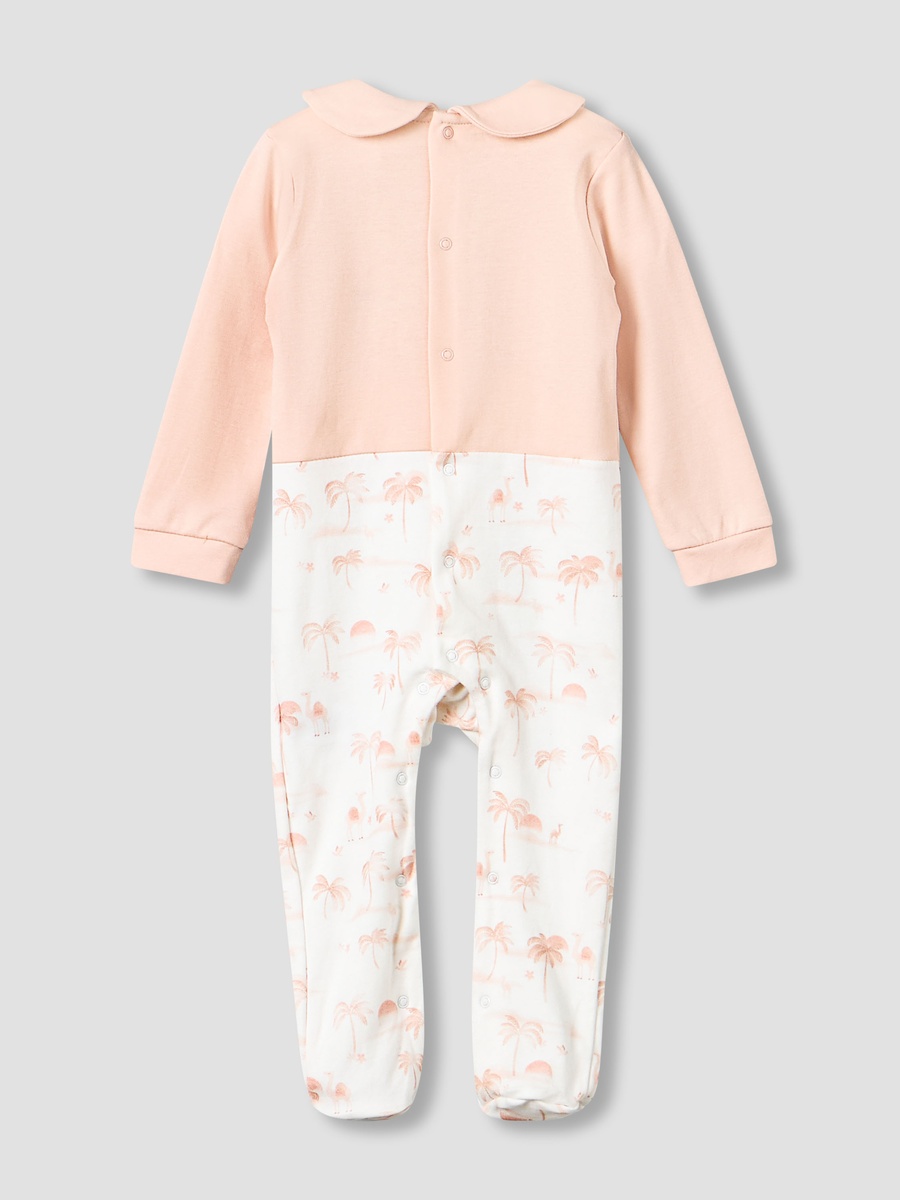 Cotton Collared Neck Long Sleeve Sleepsuit with Snap Button Closure