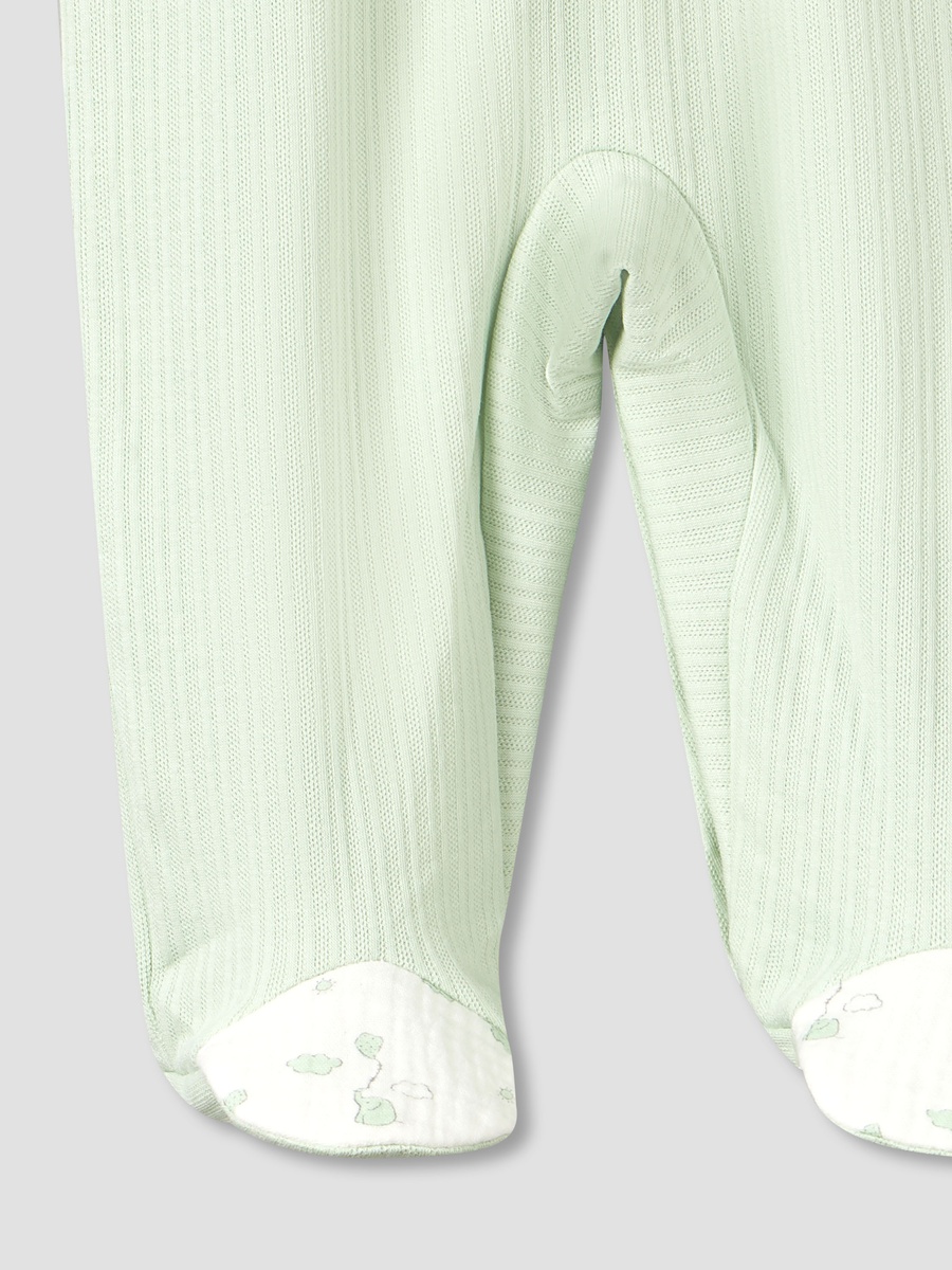 Cotton Round Neck Long Sleeves Sleepsuit with Printed Collar