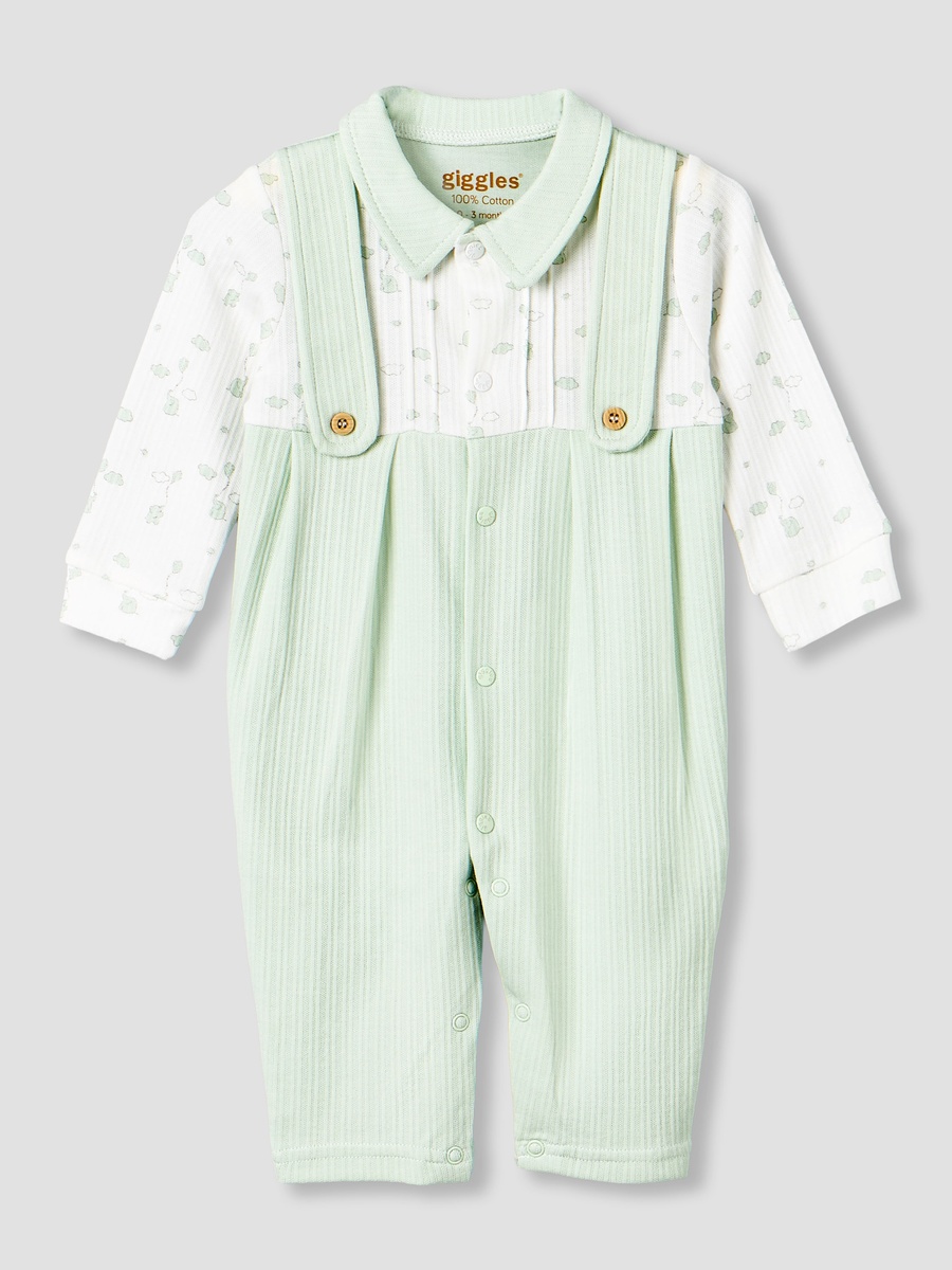 Cotton Collared Long Sleeves Sleepsuit with Snap Button Closure