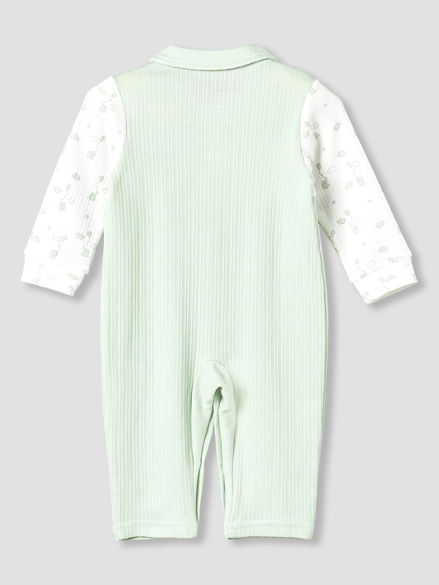 Cotton Collared Long Sleeves Sleepsuit with Snap Button Closure