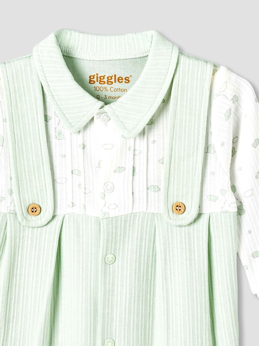 Cotton Collared Long Sleeves Sleepsuit with Snap Button Closure