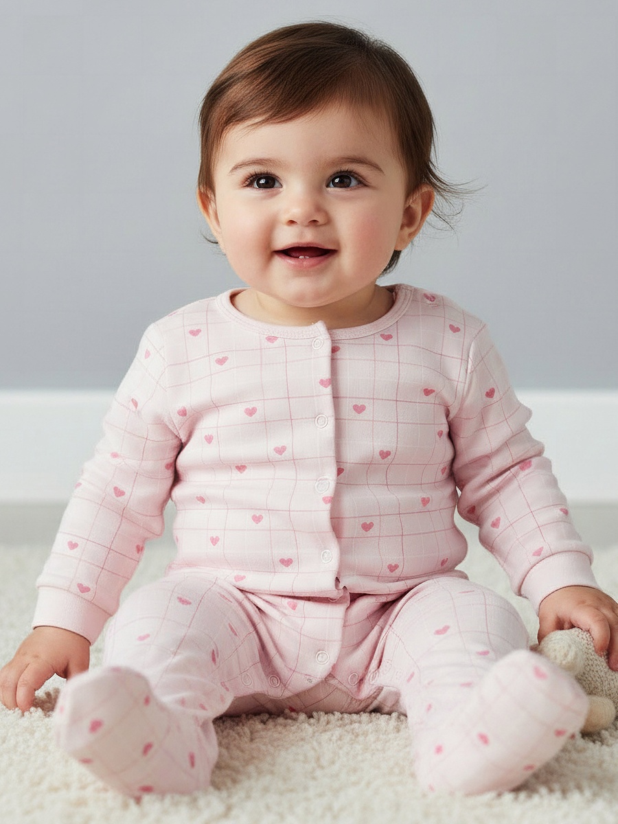 Pack of 2 Cotton Round Neck Long Sleeves Sleepsuit with Print