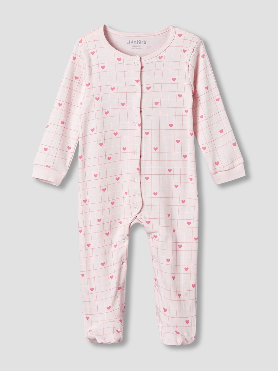 Pack of 2 Cotton Round Neck Long Sleeves Sleepsuit with Print