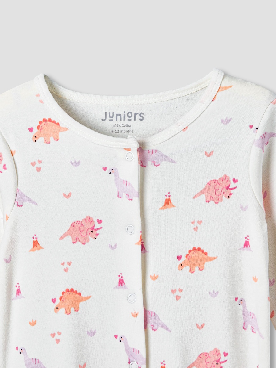 Pack of 2 Cotton Round Neck Long Sleeves Sleepsuit with Print