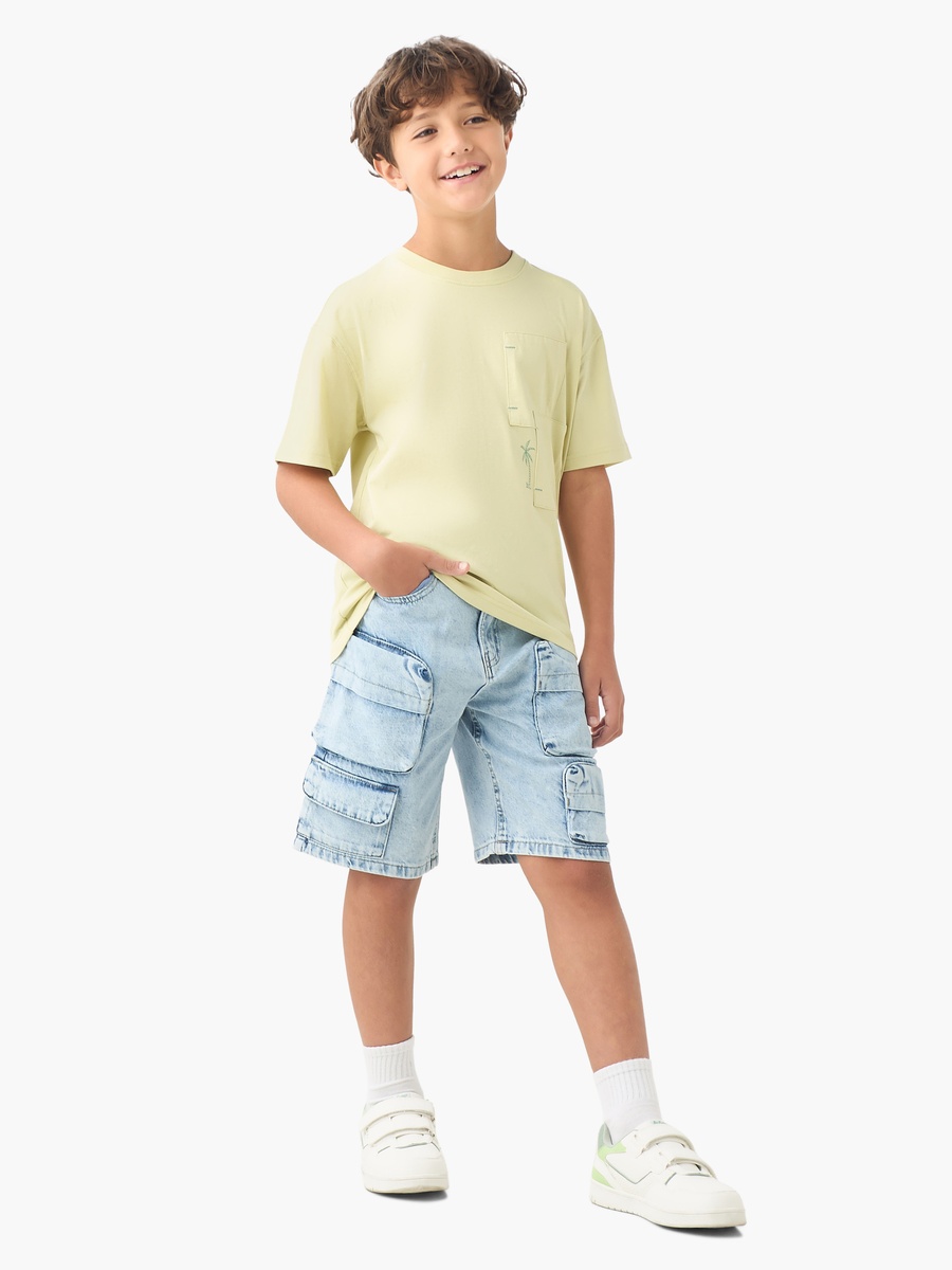 Button Waist Denim Shorts with Cargo Pockets