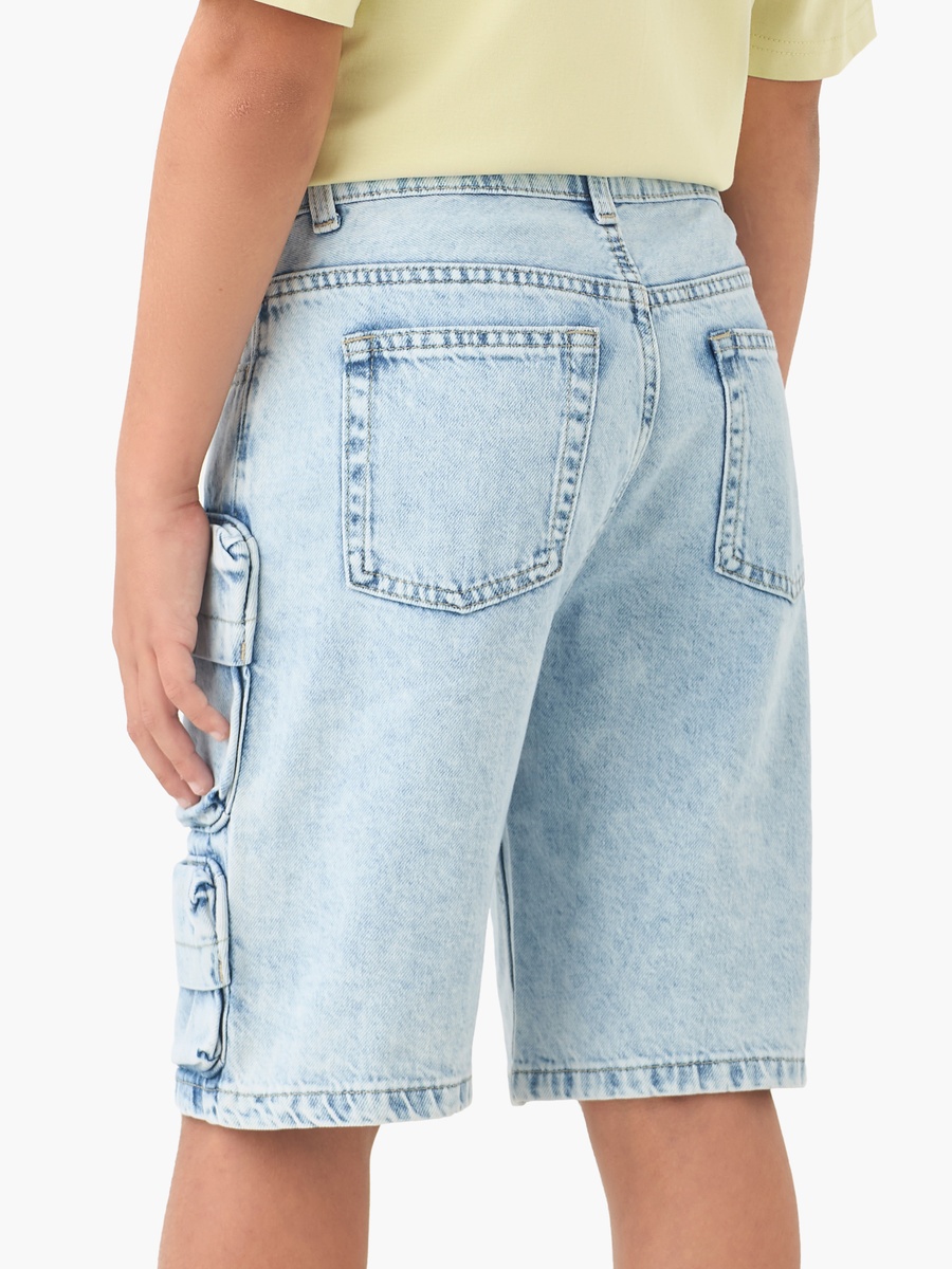 Button Waist Denim Shorts with Cargo Pockets