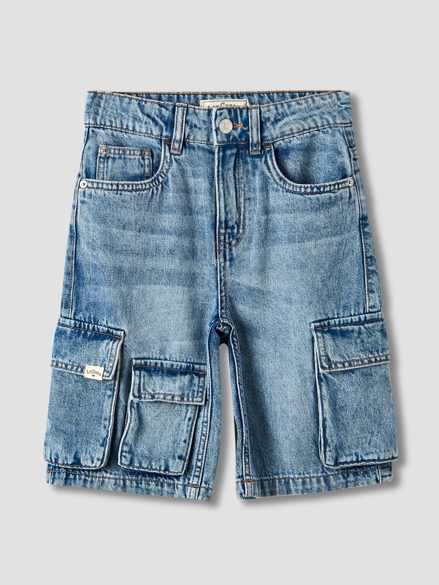 Button Waist Denim Shorts with Cargo Pockets