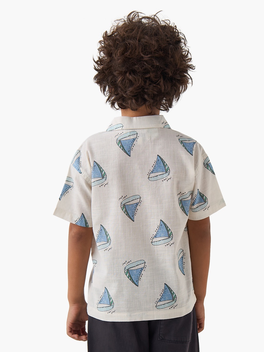 Short Sleeves Shirt with Sailboat Print