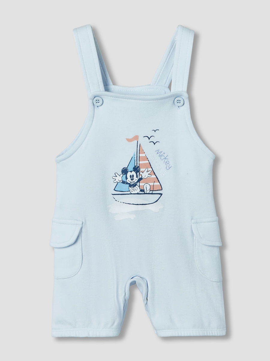 Round Neck Short Sleeve T-Shirt and Dungaree Set with Button Closure