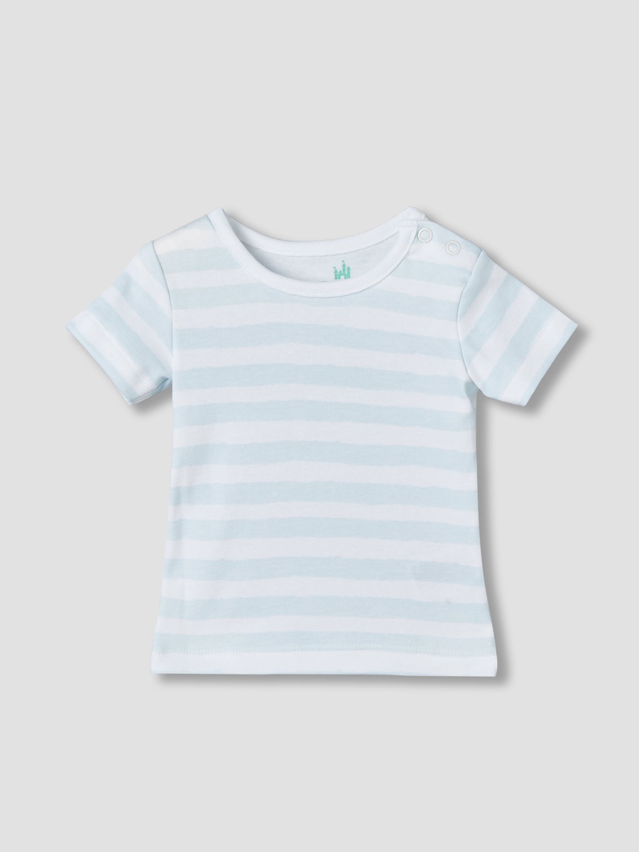 Round Neck Short Sleeve T-Shirt and Dungaree Set with Button Closure