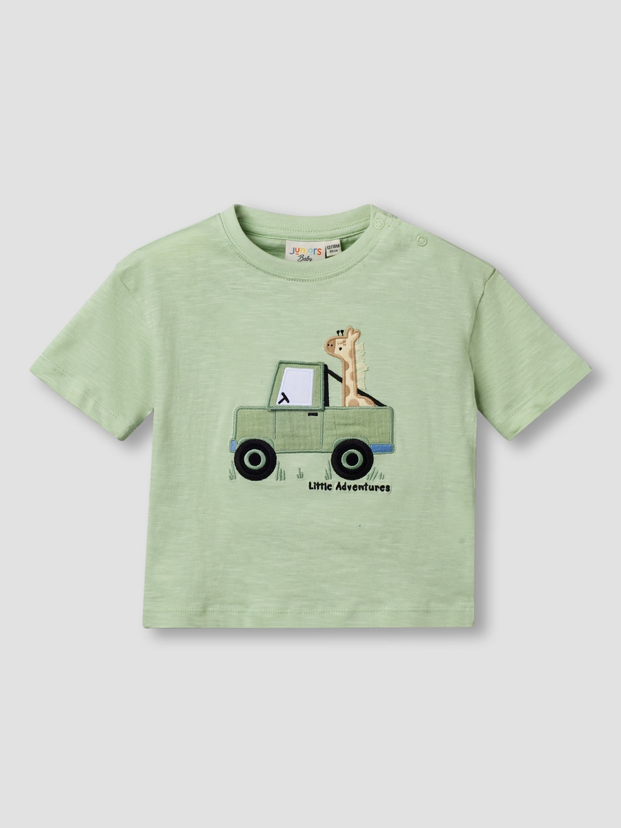 Crew Neck Short Sleeves T-Shirt and Shorts Set with Safari Embroidery