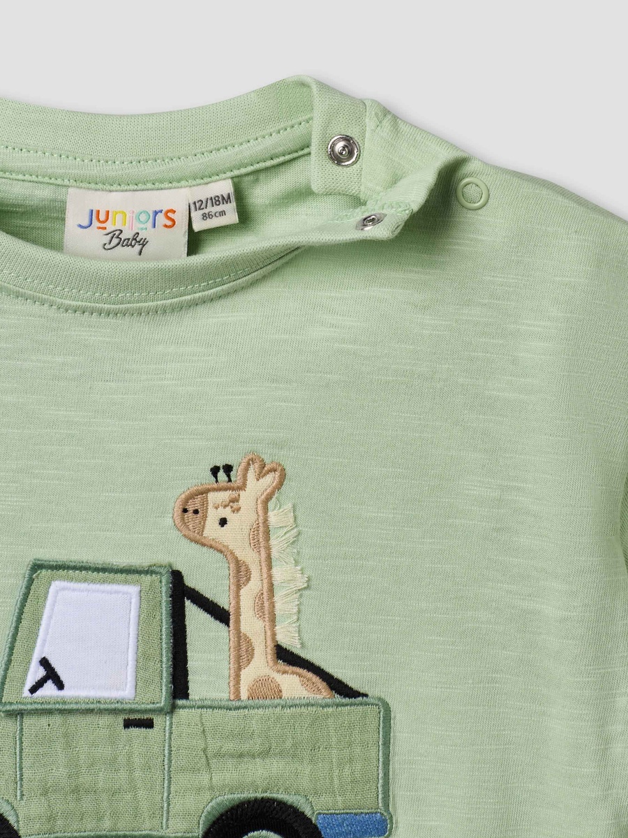 Crew Neck Short Sleeves T-Shirt and Shorts Set with Safari Embroidery