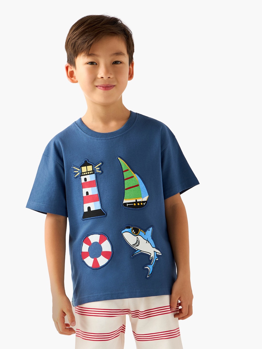 Set of 3 Crew Neck Short Sleeve T-Shirt and Shorts Set with Applique Accent