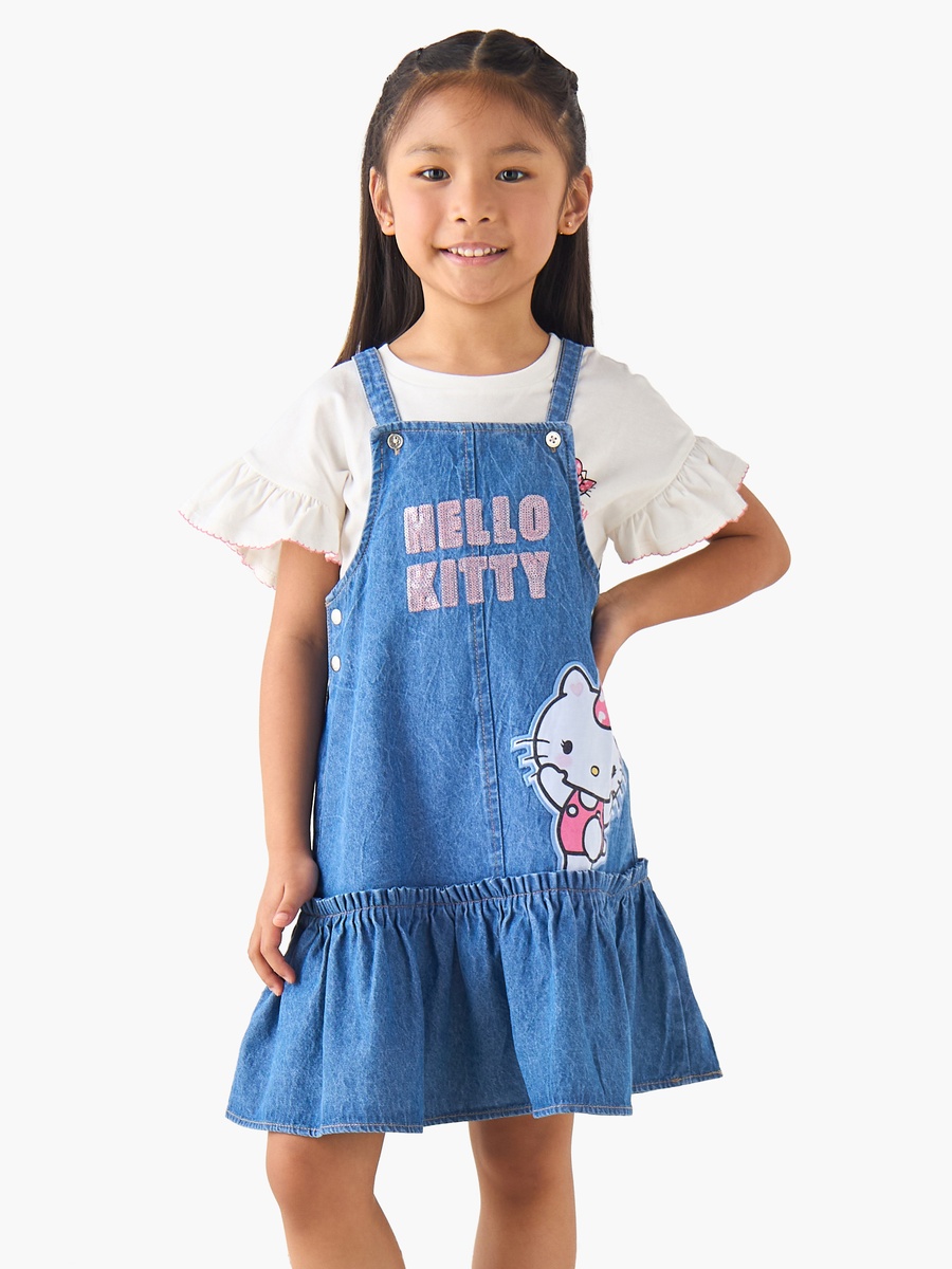 Crew Neck Short Sleeve T-Shirt and Pinafore with Button Closure
