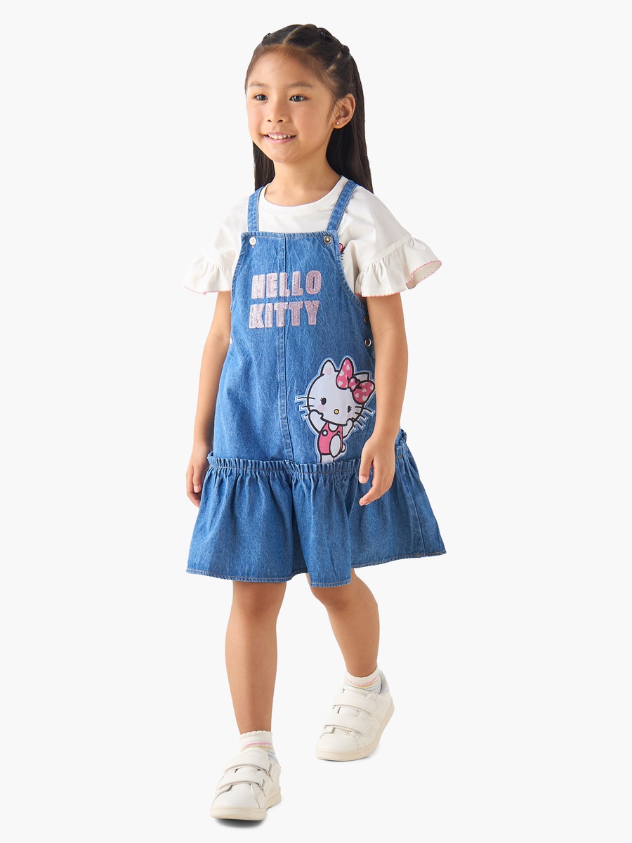 Crew Neck Short Sleeve T-Shirt and Pinafore with Button Closure
