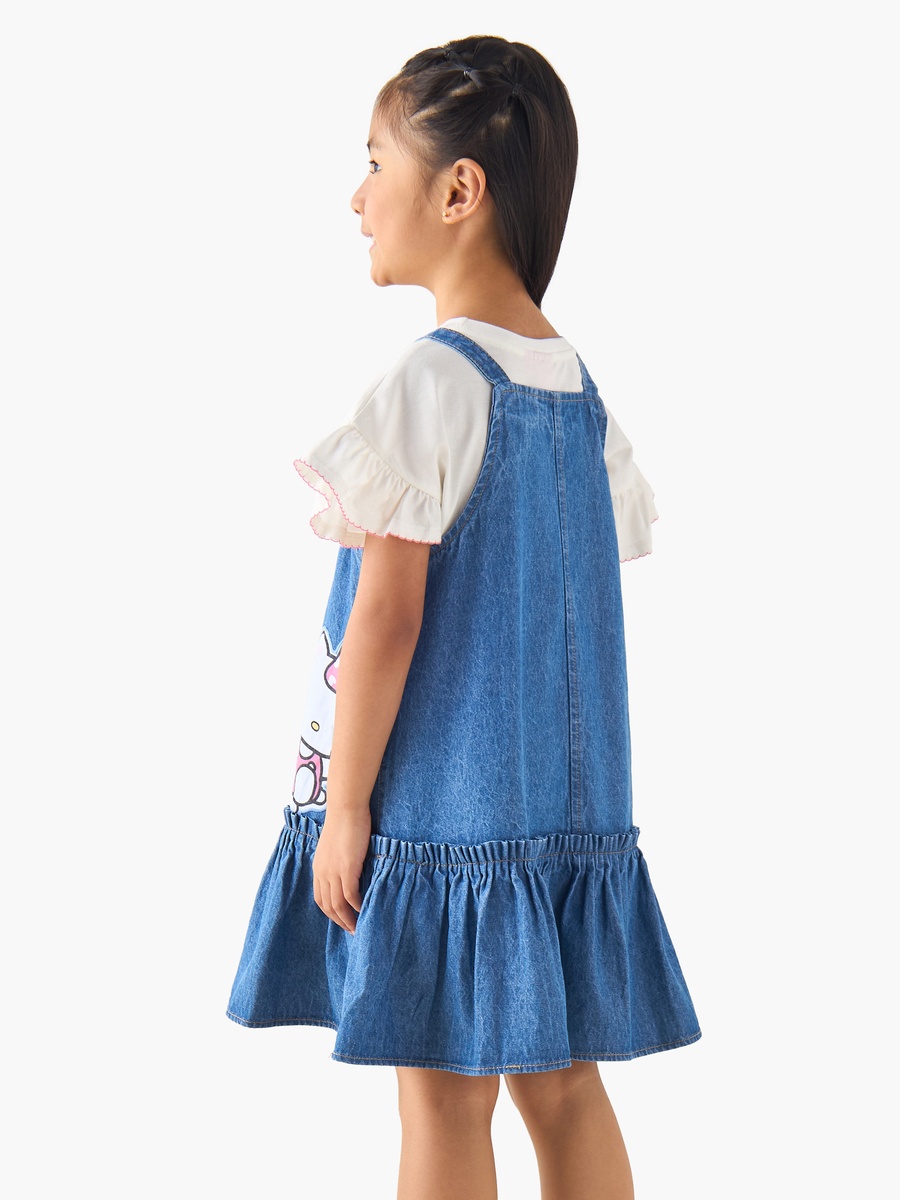 Crew Neck Short Sleeve T-Shirt and Pinafore with Button Closure