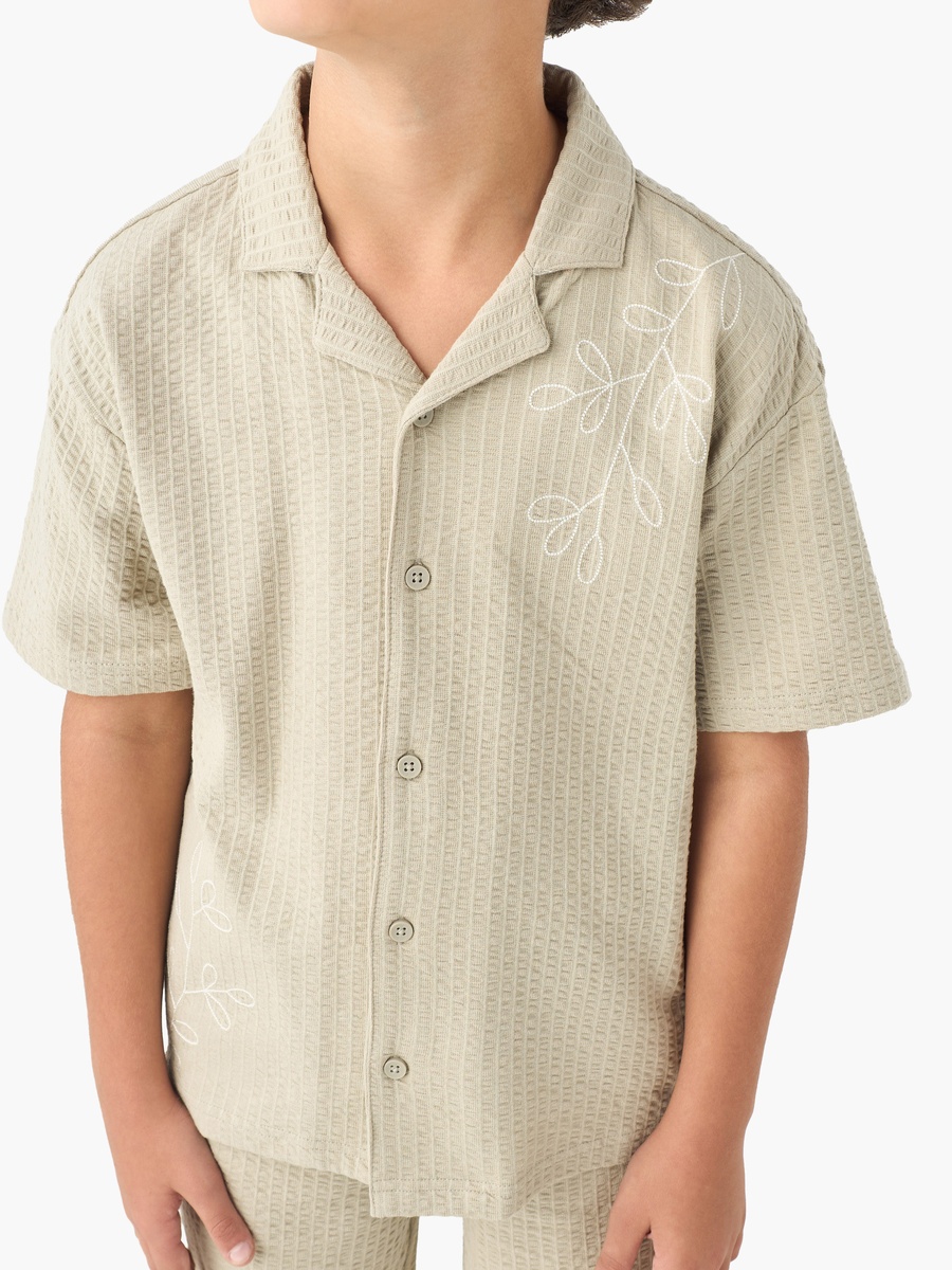Camp Collar Short Sleeves Shirt and Shorts Set with Embroidery Detail