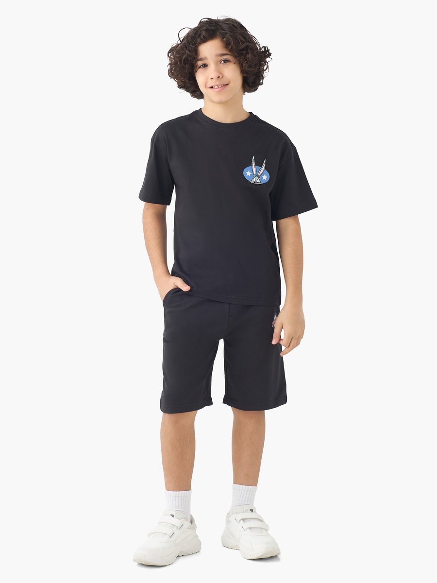 Crew Neck Short Sleeves T-Shirt and Shorts Set with Bugs Bunny Print