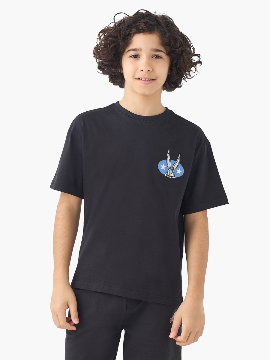 Crew Neck Short Sleeves T-Shirt and Shorts Set with Bugs Bunny Print