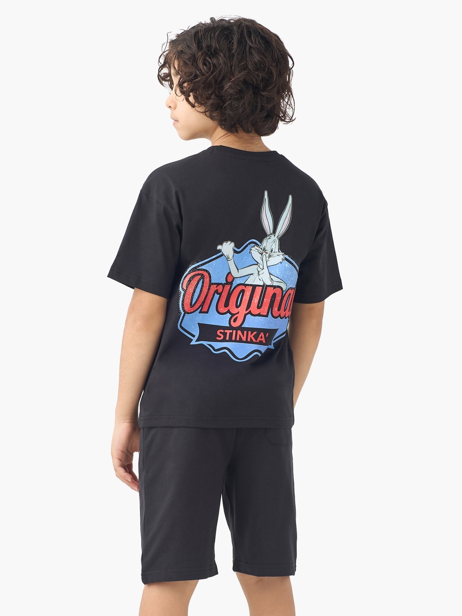 Crew Neck Short Sleeves T-Shirt and Shorts Set with Bugs Bunny Print