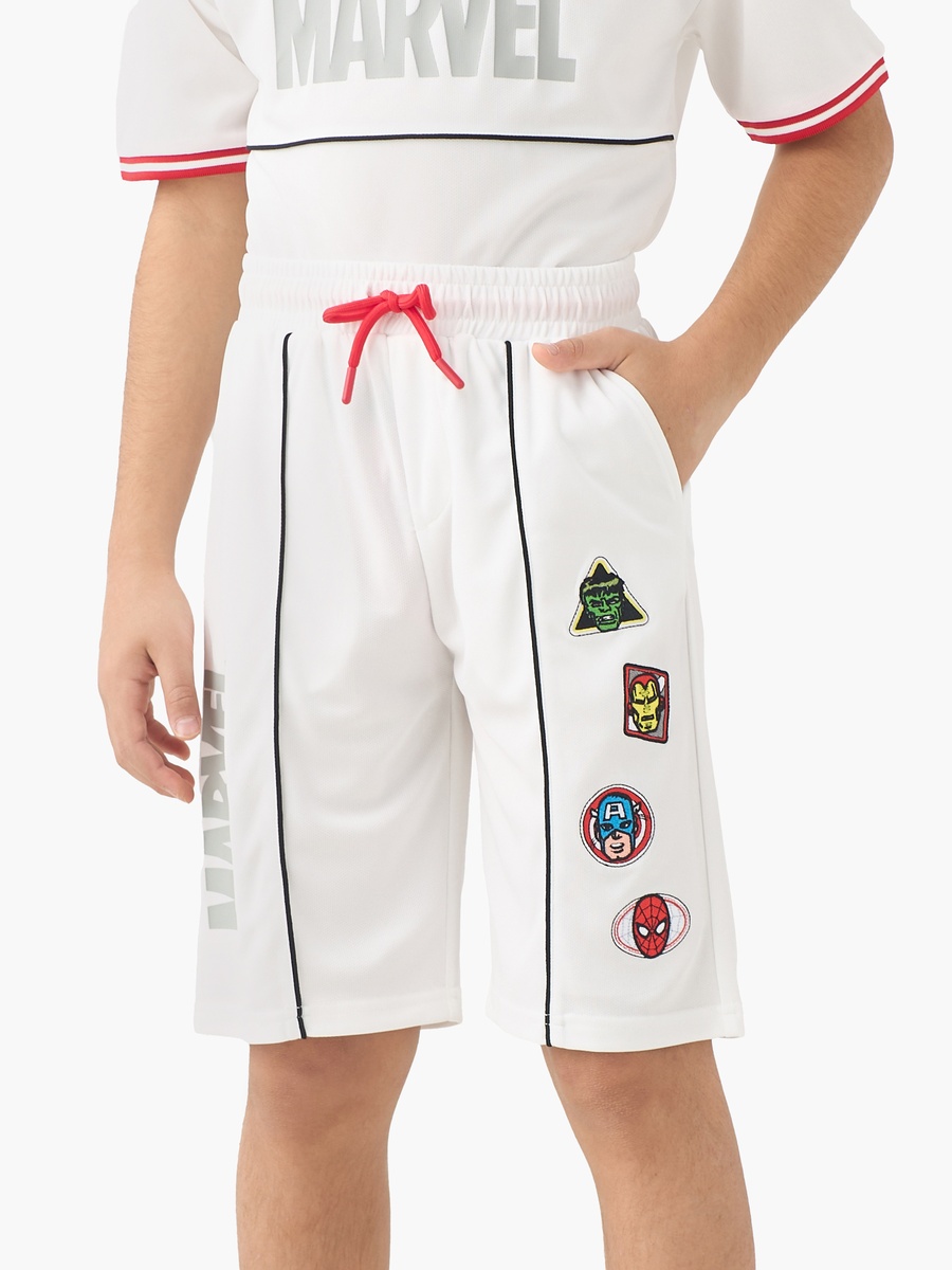 V Neck Short Sleeves T-Shirt and Shorts Set with Avengers Embroidery
