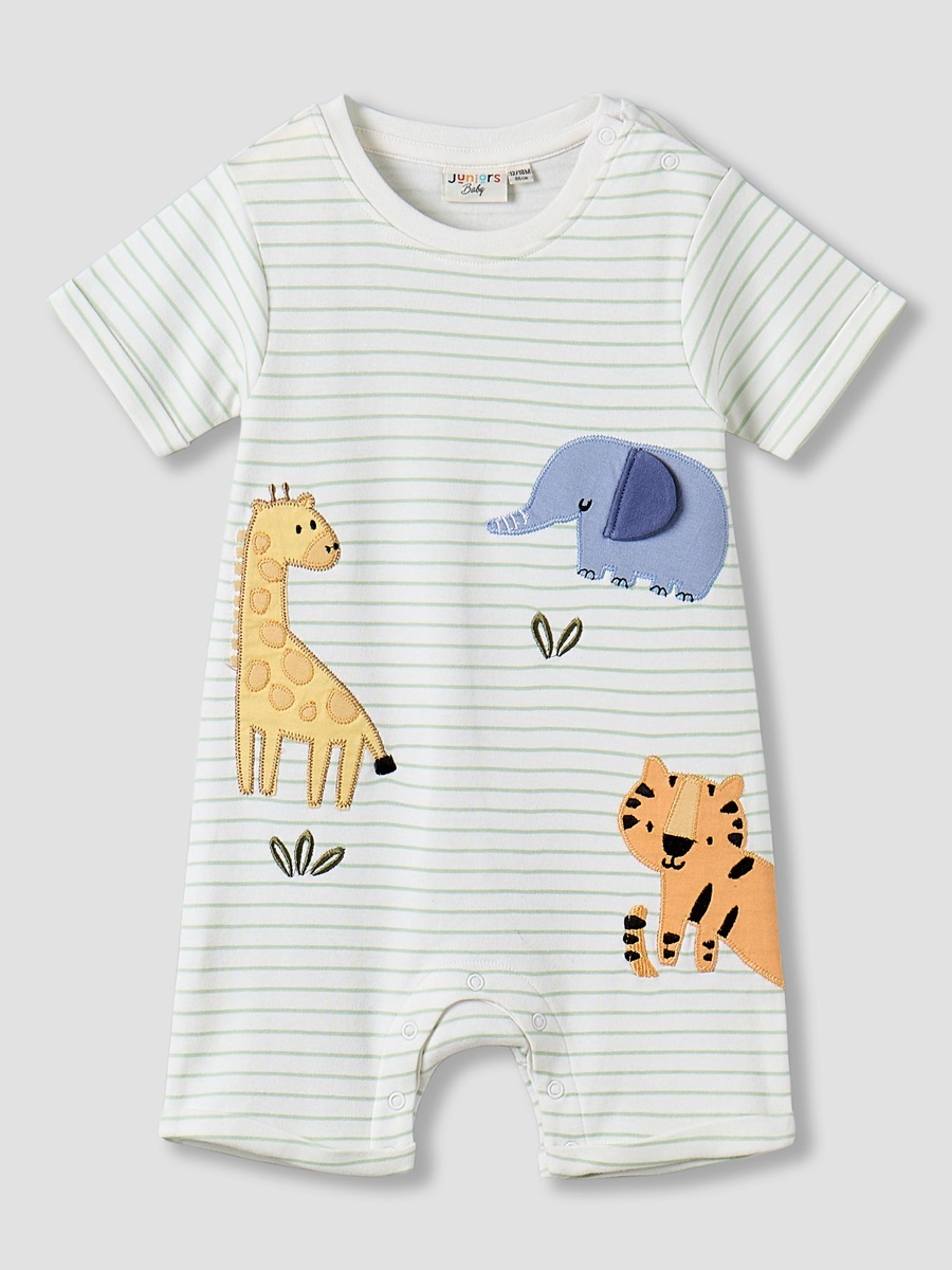 Short Sleeves Romper with Striped Animal Applique