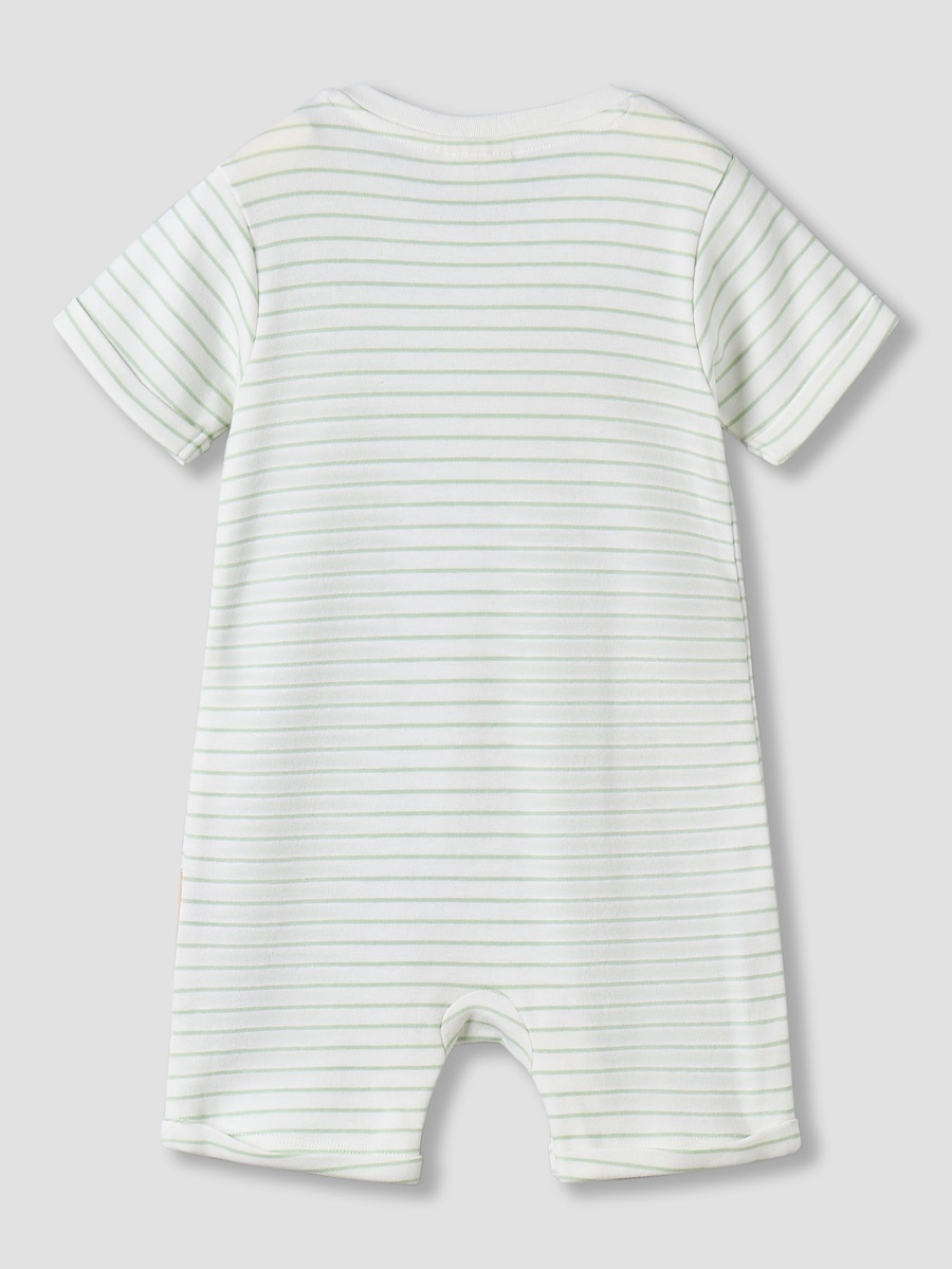 Short Sleeves Romper with Striped Animal Applique