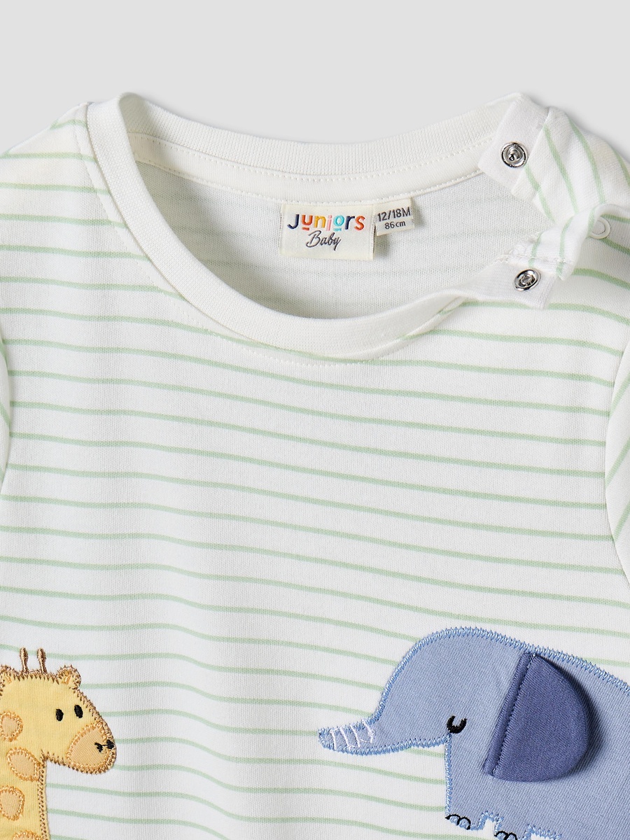 Short Sleeves Romper with Striped Animal Applique