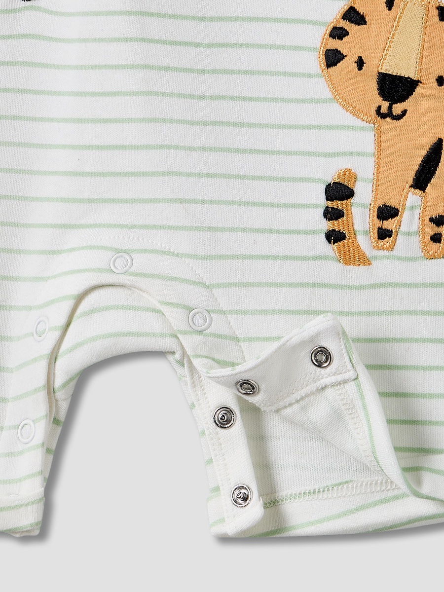 Short Sleeves Romper with Striped Animal Applique