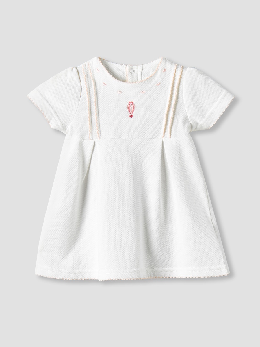 Round Neck Short Sleeves A-Line Dress with Embroidery