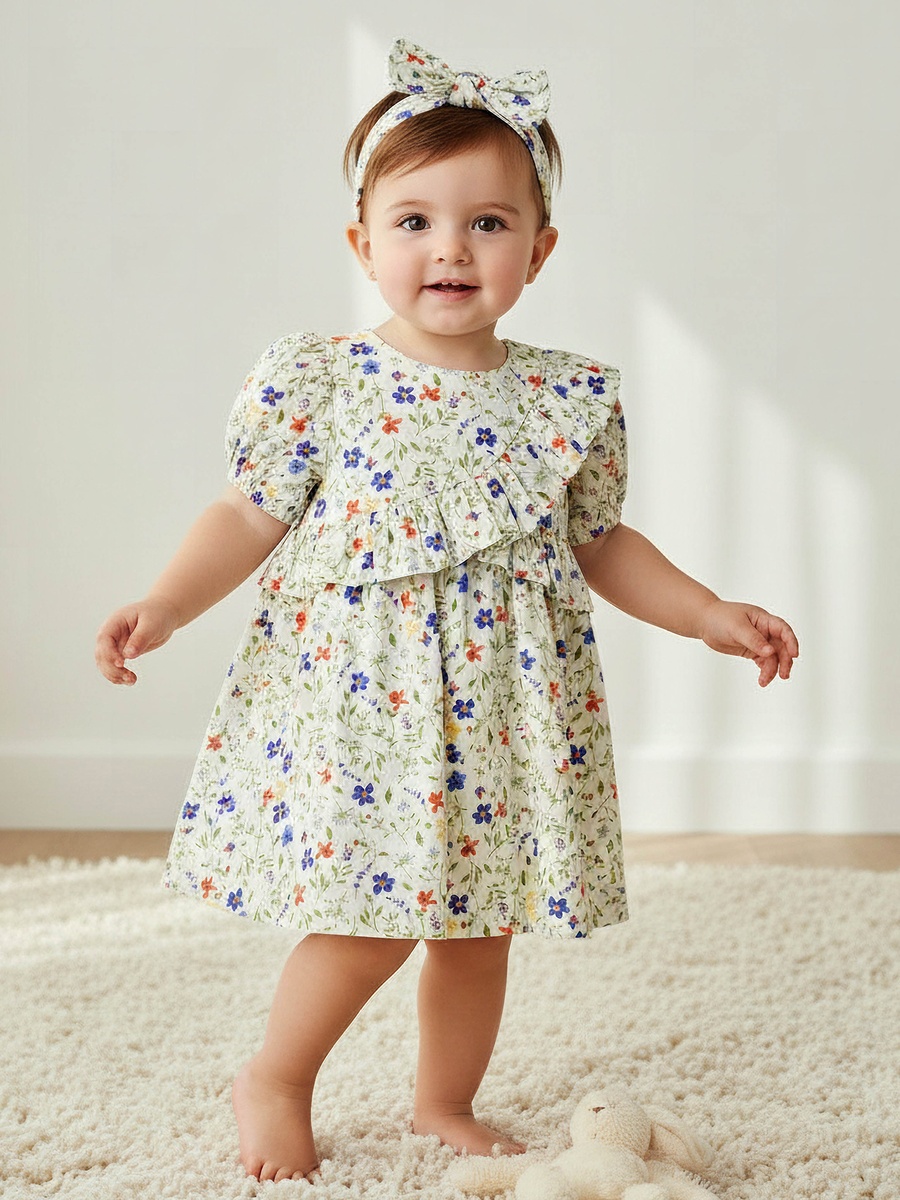 Round Neck Short Sleeves A-Line Dress with Headband