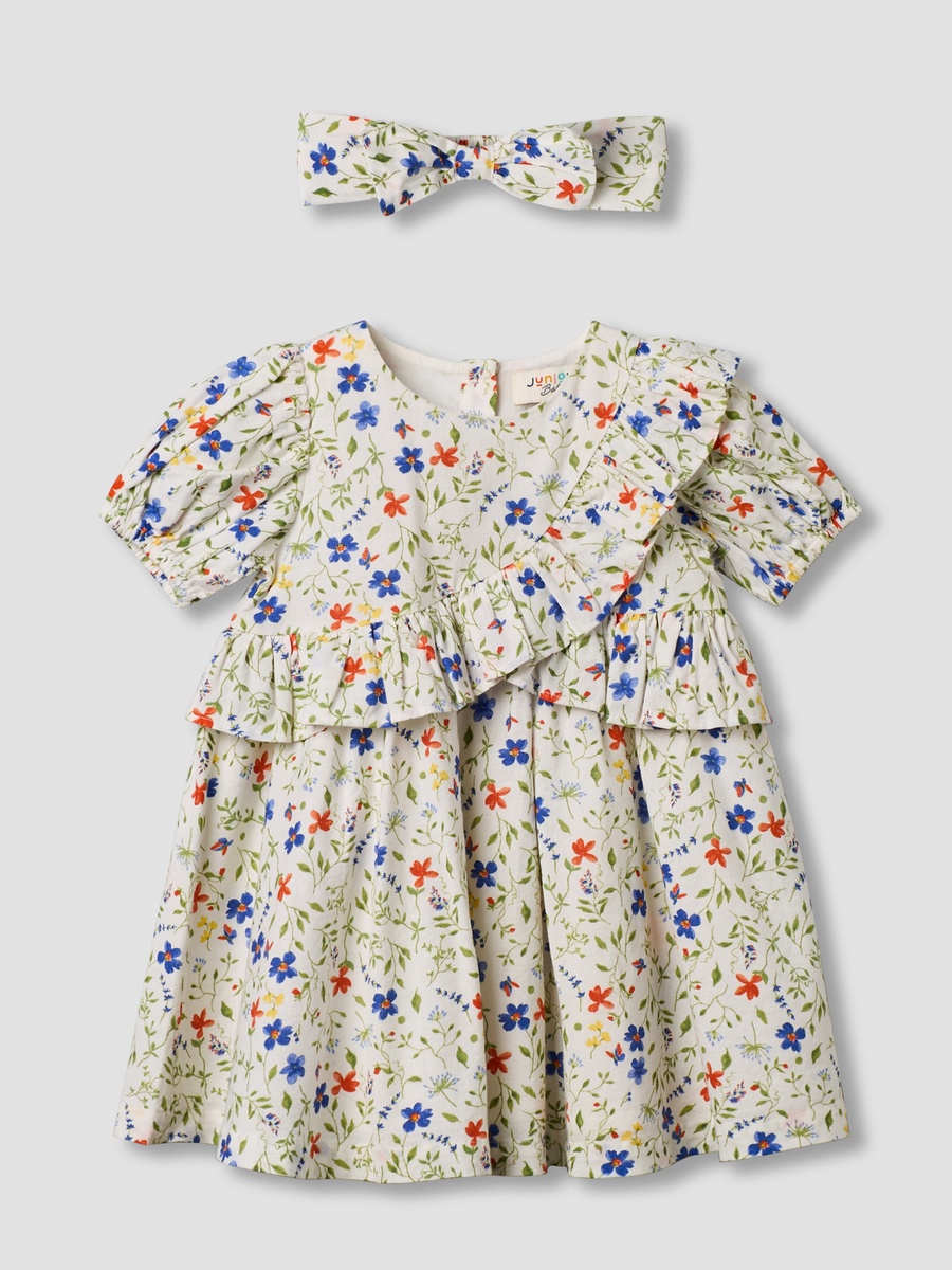 Round Neck Short Sleeves A-Line Dress with Headband