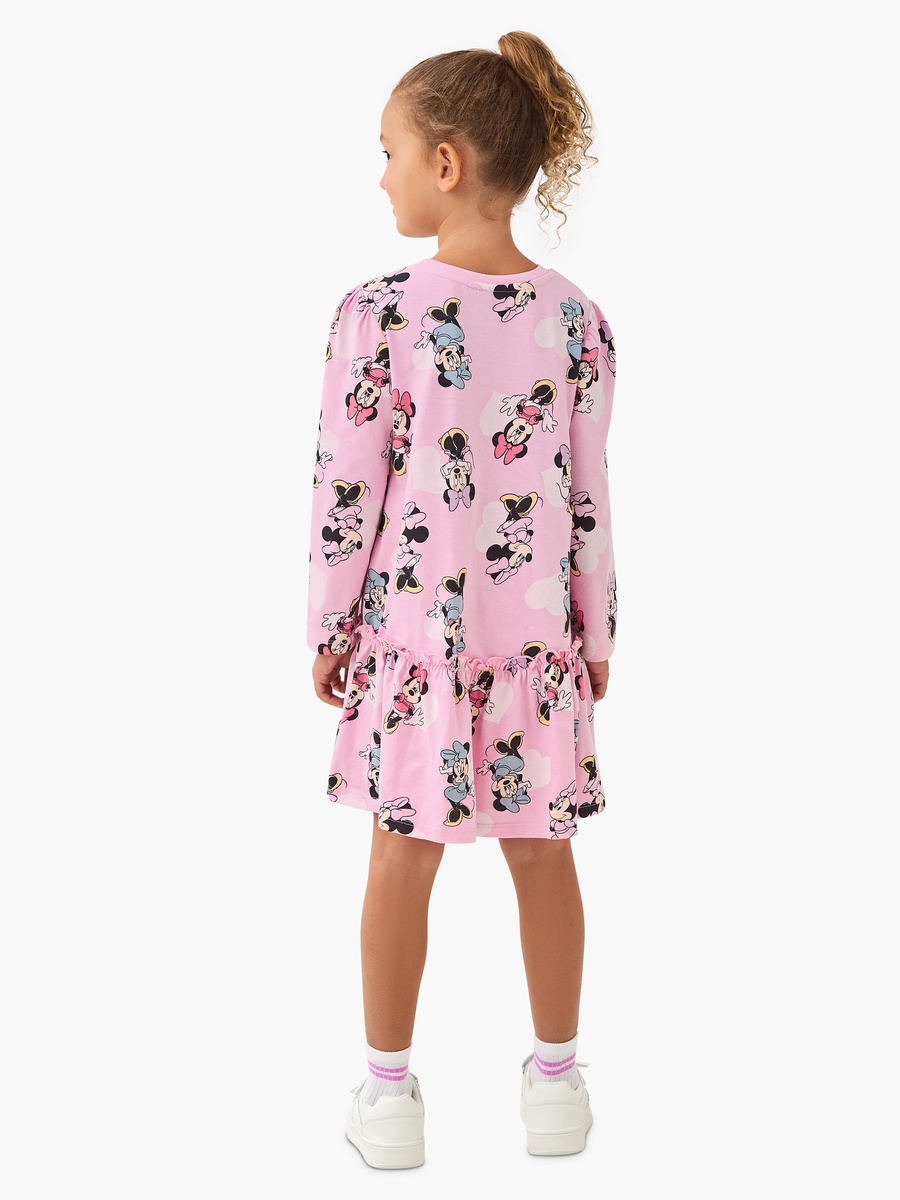 Round Neck Long Sleeve Dress with Minnie Mouse Print