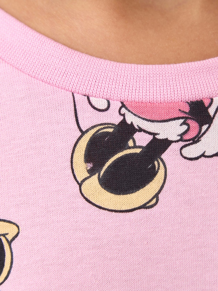Round Neck Long Sleeve Dress with Minnie Mouse Print