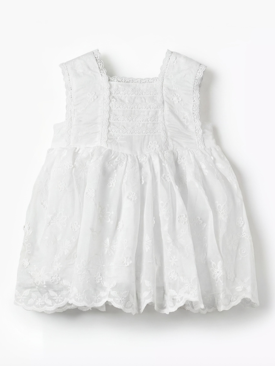 Square Neck Sleeveless A-Line Dress with Floral Embroidery
