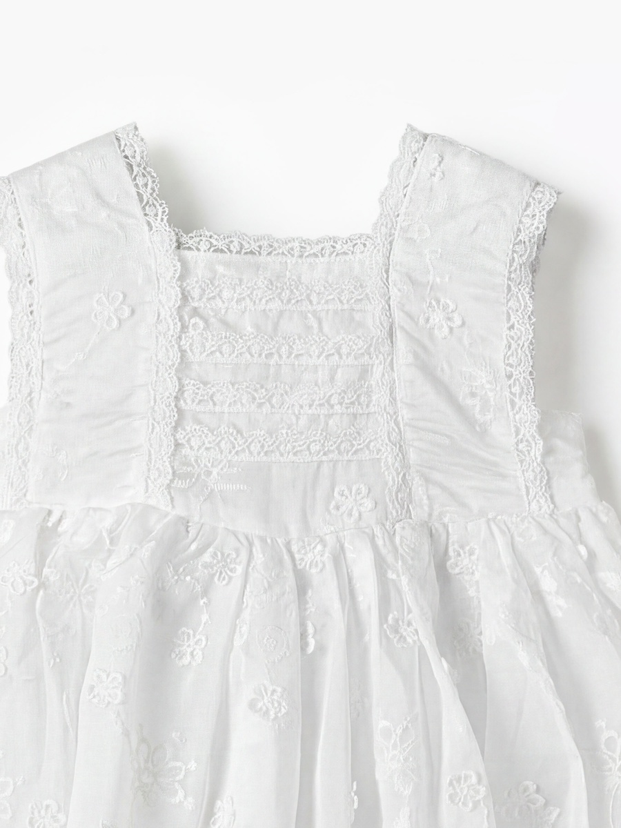 Square Neck Sleeveless A-Line Dress with Floral Embroidery